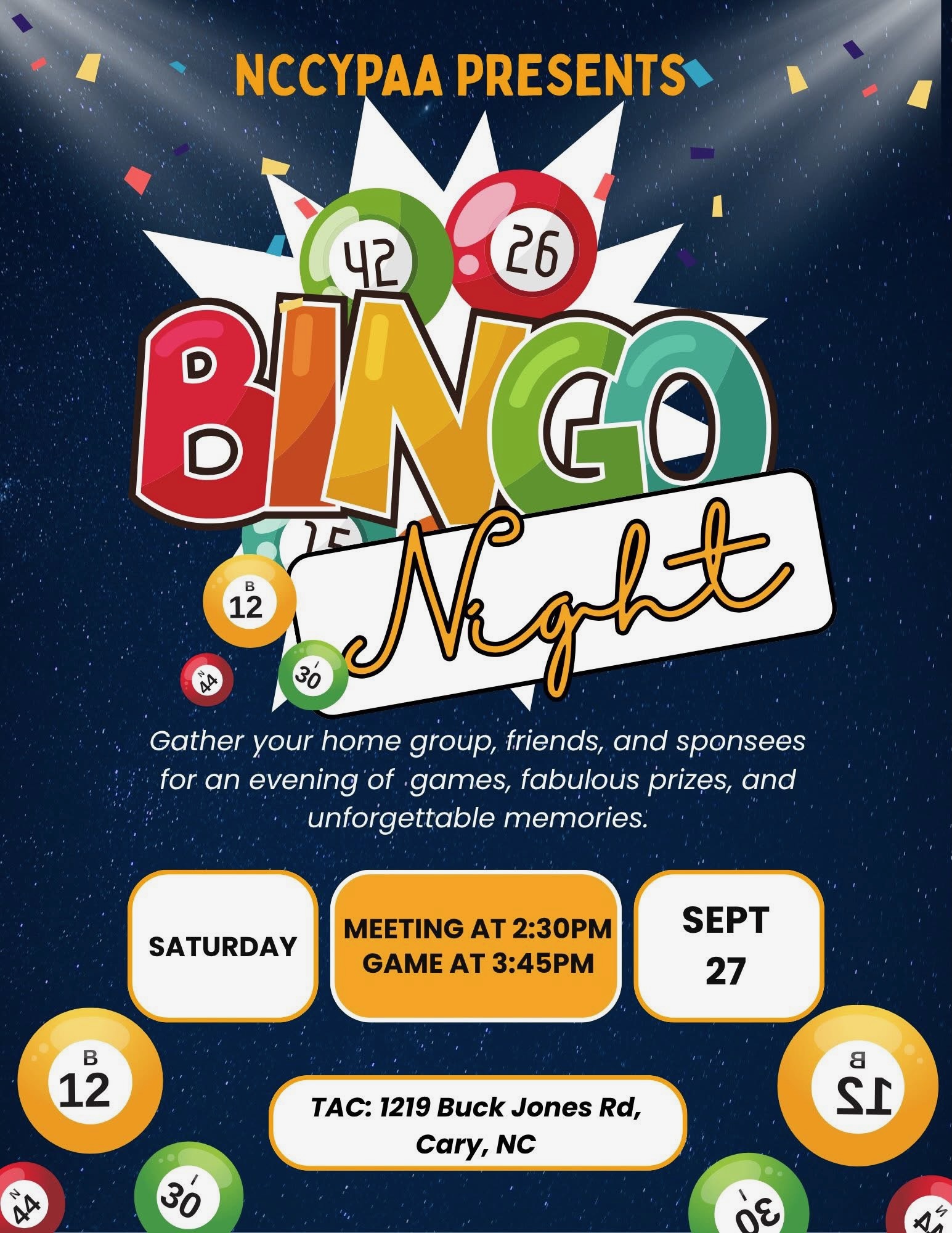 NCCYPAA Bingo Night Flyer