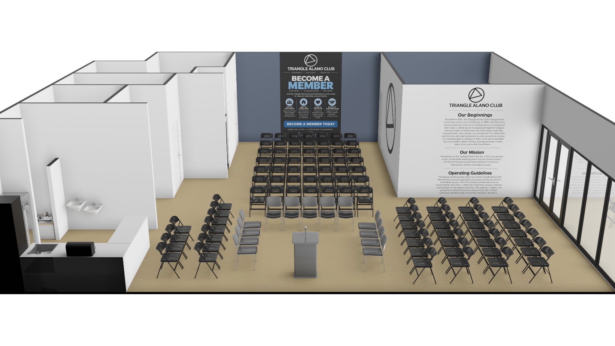 Interior rendering of Layout Concept 1 meeting room